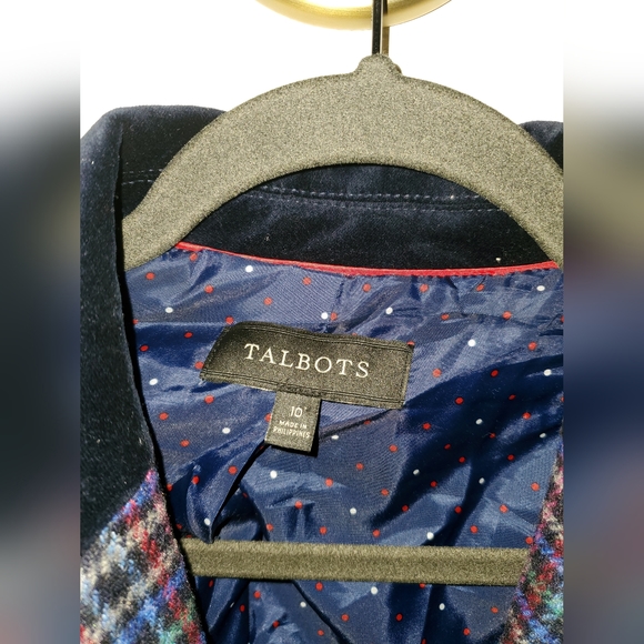 Talbots Wool Blend Tartan Plaid Blazer Navy Green Jacket Velvet Trim 10 $189 - Picture 3 of 7